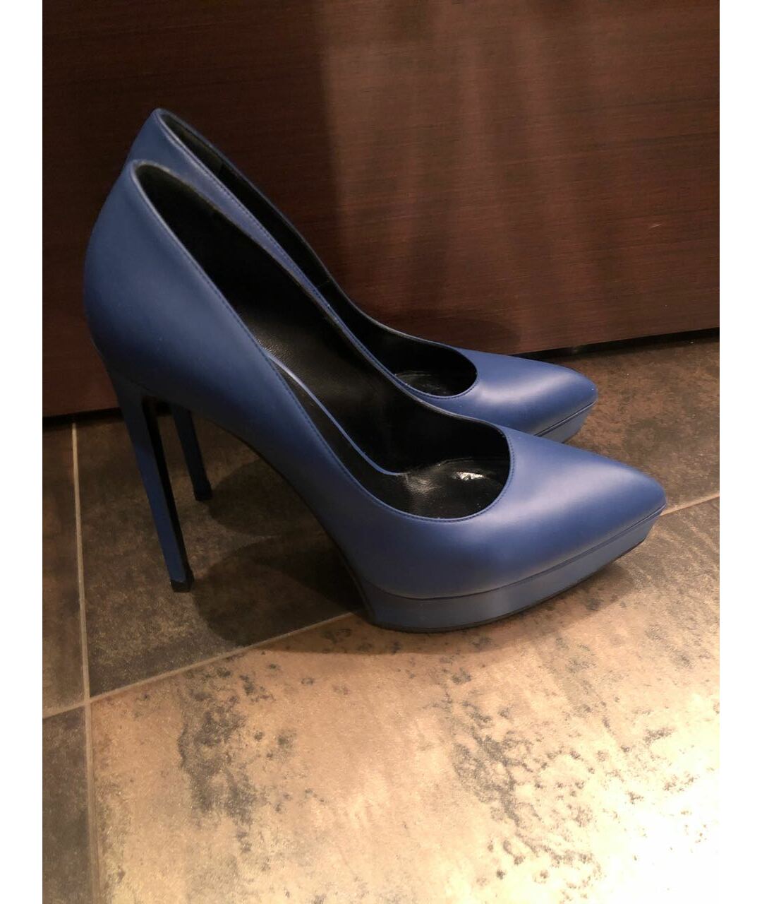 SAINT LAURENT Синие кожаные туфли, фото 6