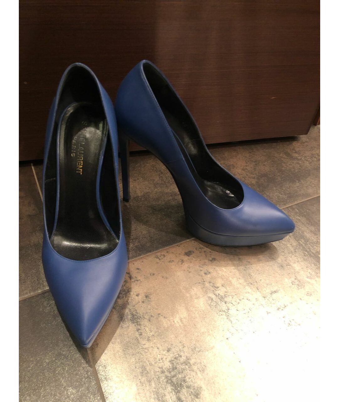 SAINT LAURENT Синие кожаные туфли, фото 2