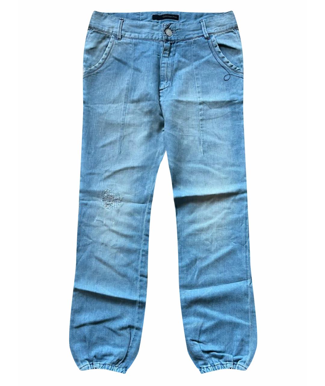 CALVIN KLEIN Голубые хлопко-леновые прямые джинсы, фото 1