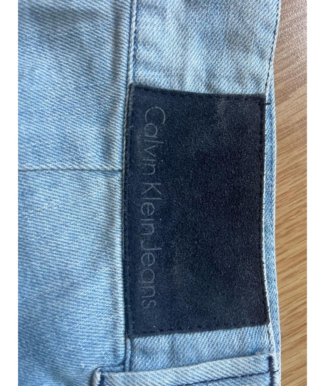 CALVIN KLEIN Голубые хлопко-леновые прямые джинсы, фото 7