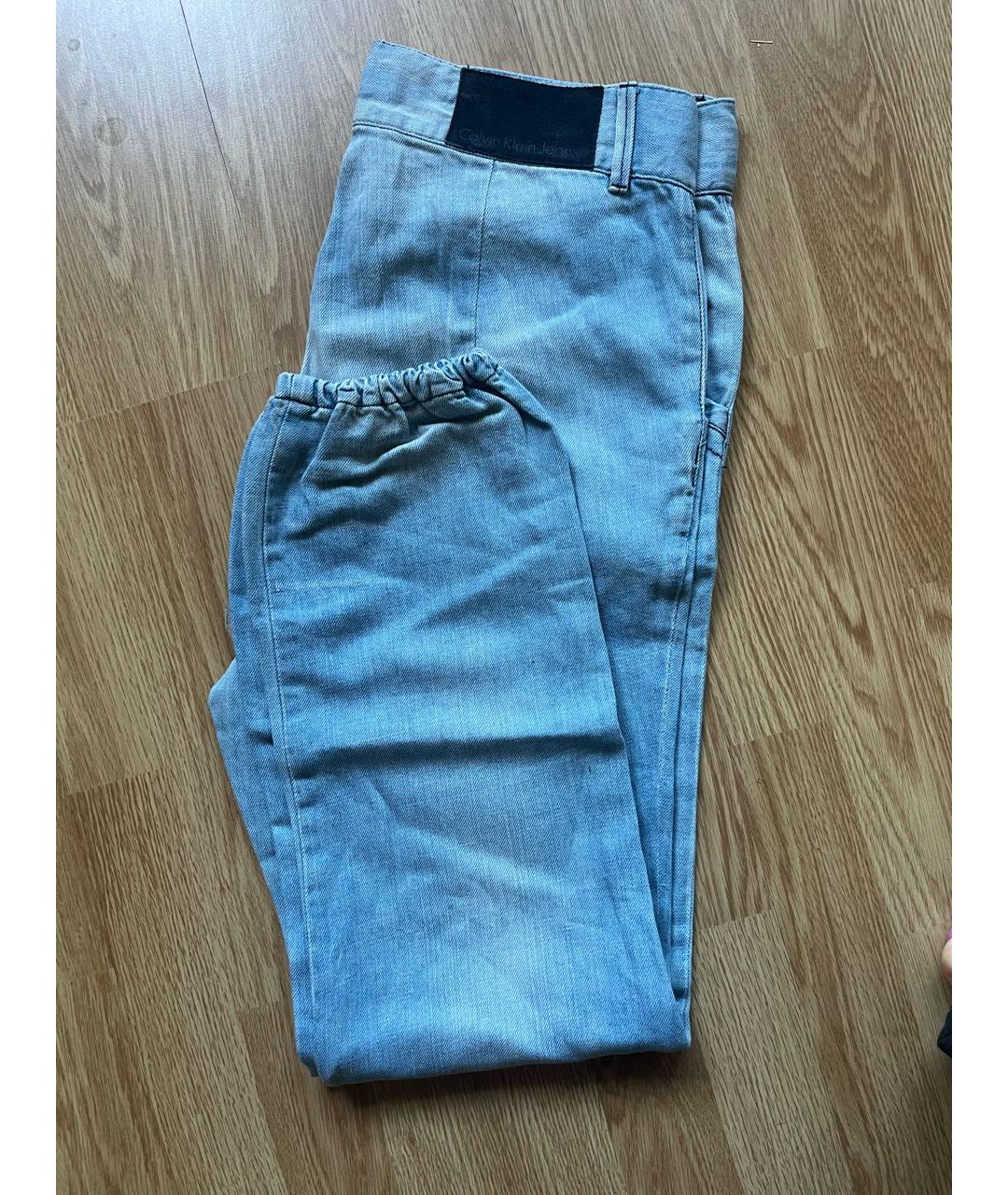 CALVIN KLEIN Голубые хлопко-леновые прямые джинсы, фото 9