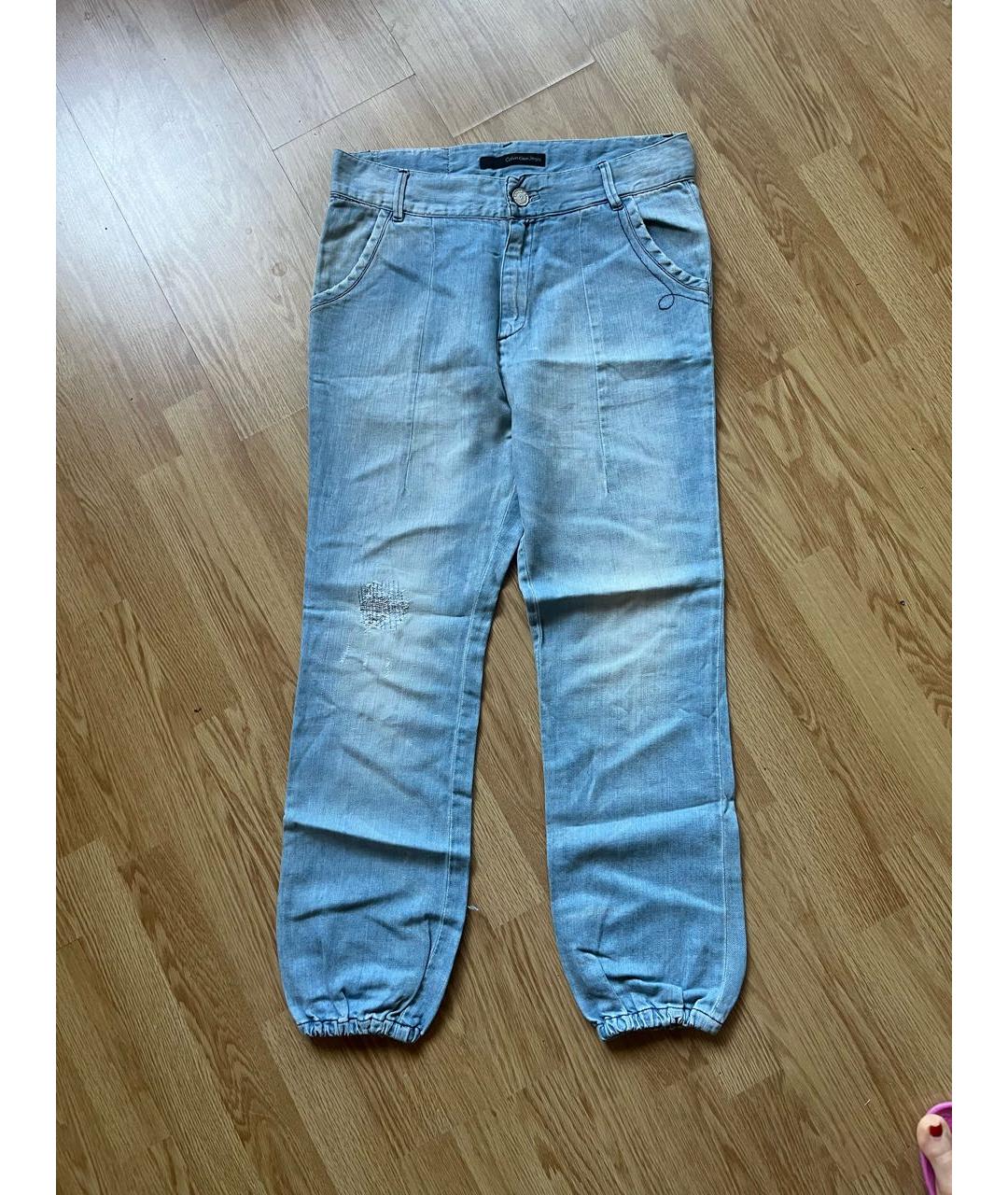 CALVIN KLEIN Голубые хлопко-леновые прямые джинсы, фото 5