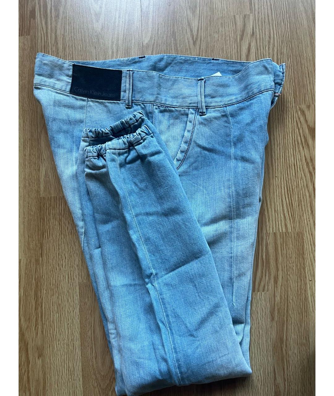 CALVIN KLEIN Голубые хлопко-леновые прямые джинсы, фото 4