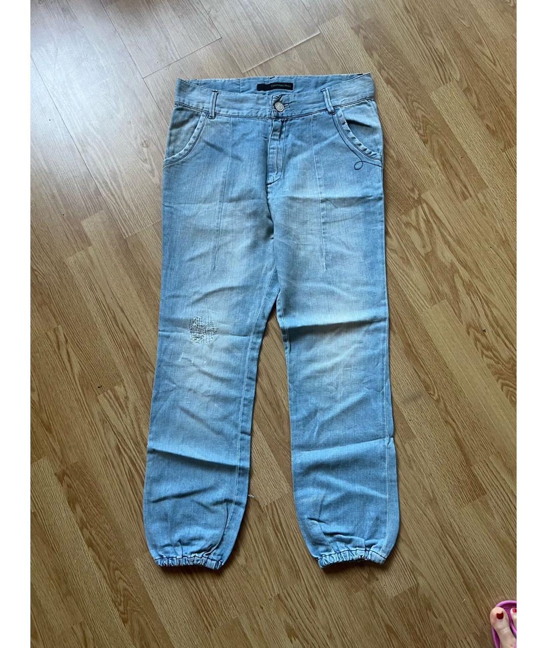 CALVIN KLEIN Голубые хлопко-леновые прямые джинсы, фото 8