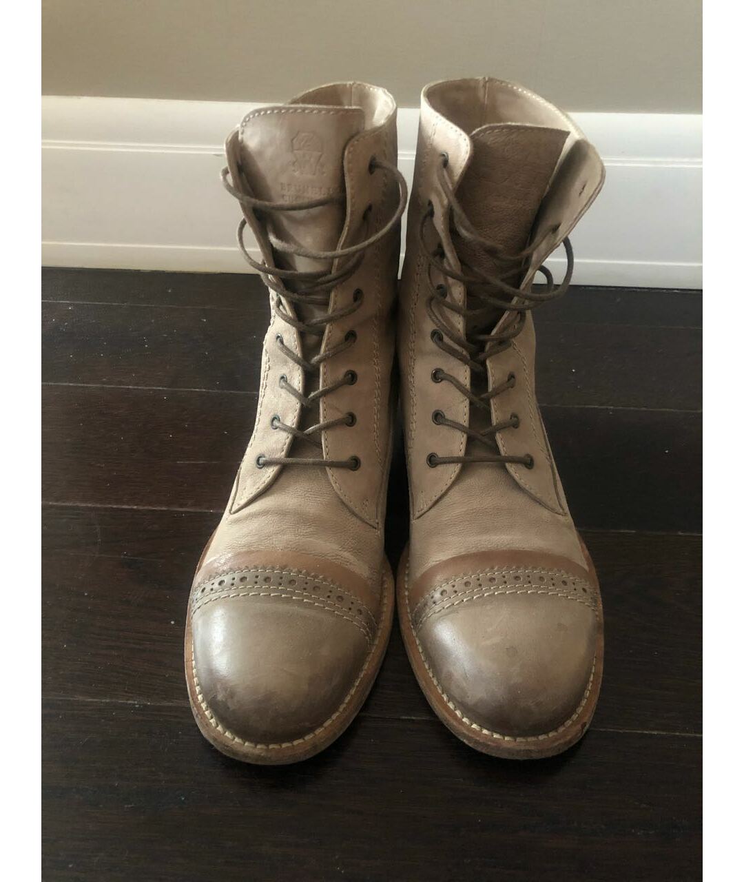 BRUNELLO CUCINELLI Бежевые кожаные ботинки, фото 2