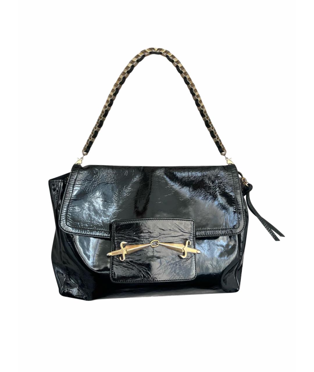 CESARE PACIOTTI Черная сумка через плечо из лакированной кожи, фото 1