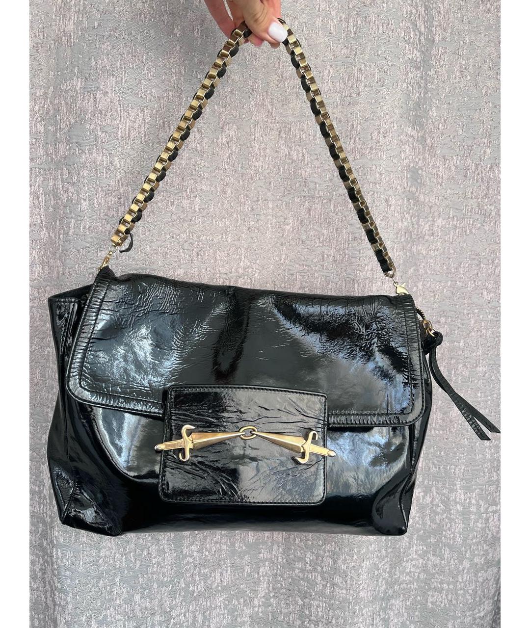 CESARE PACIOTTI Черная сумка через плечо из лакированной кожи, фото 5