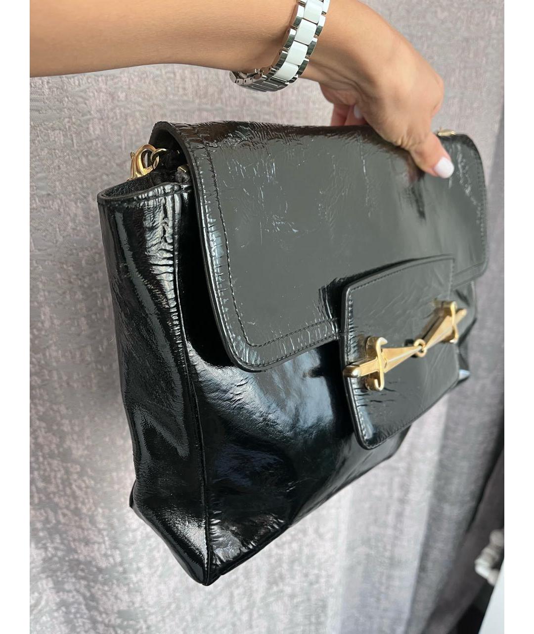 CESARE PACIOTTI Черная сумка через плечо из лакированной кожи, фото 2