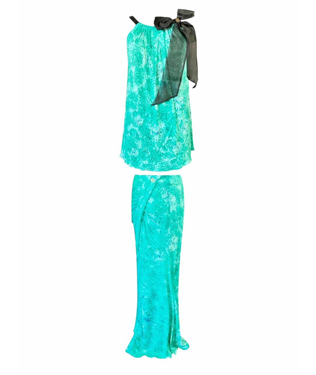 CAVALLI CLASS Бирюзовый вискозный костюм с юбками, фото 1