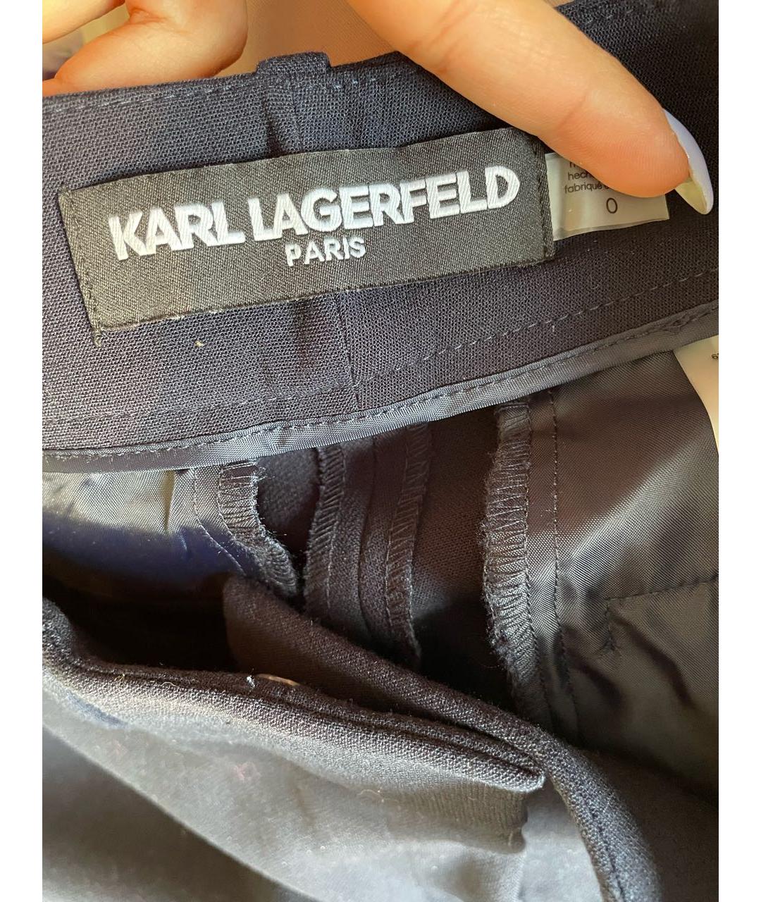 KARL LAGERFELD Темно-синие полиэстеровые прямые брюки, фото 7