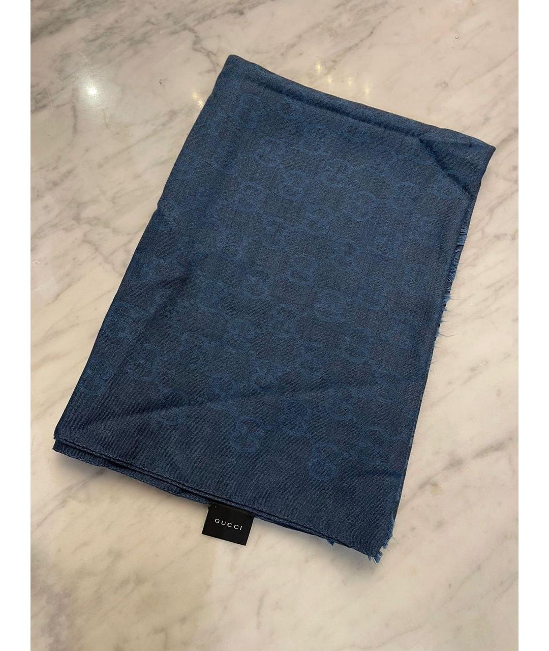 GUCCI Темно-синий шерстяной платок, фото 4