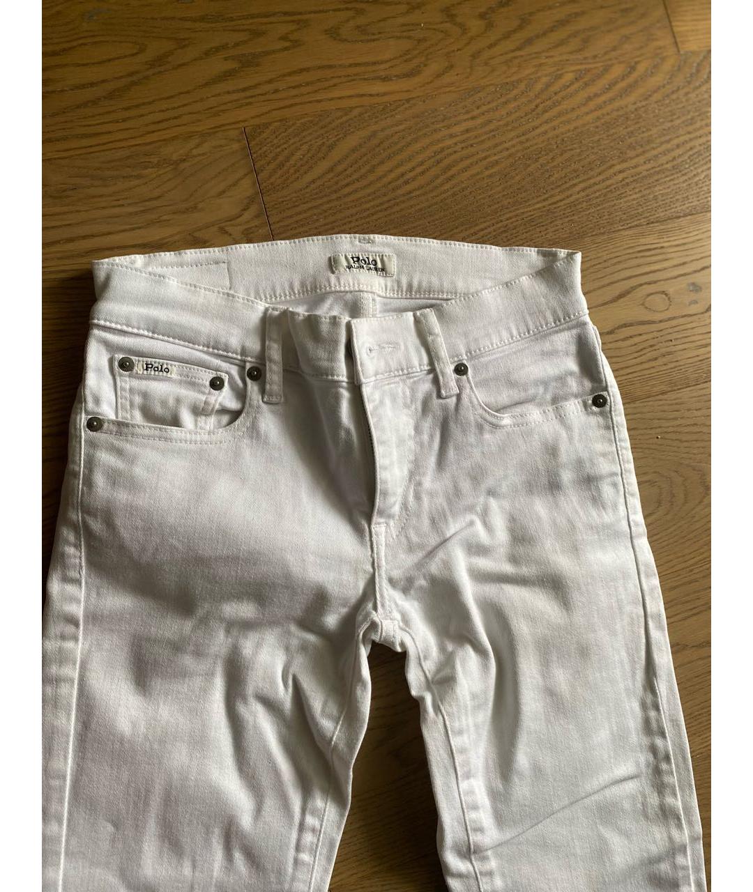 POLO RALPH LAUREN Белые хлопко-эластановые джинсы слим, фото 2