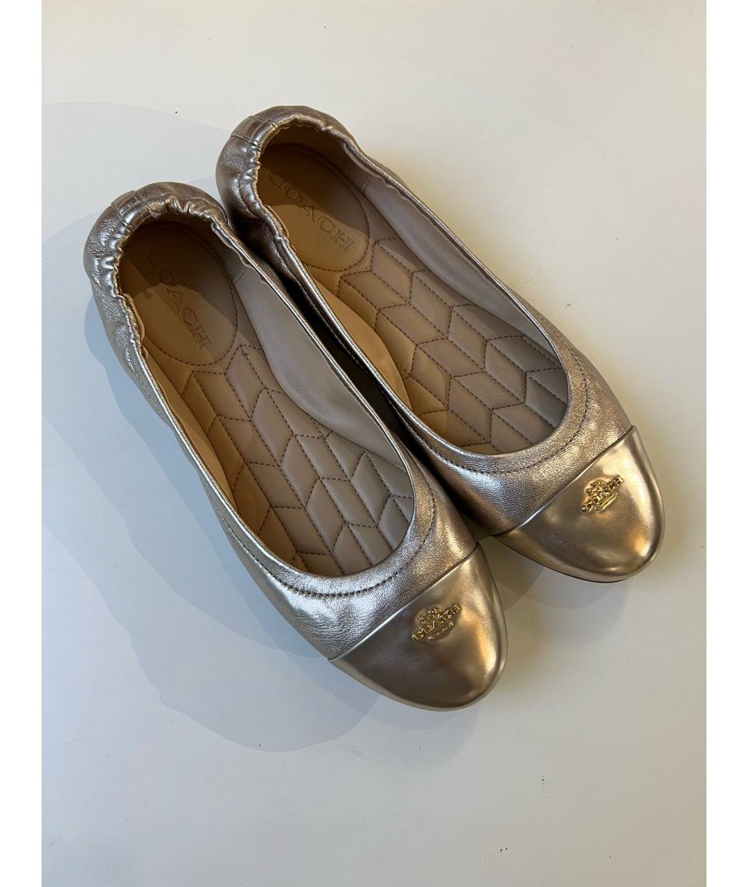 COACH Золотые кожаные балетки, фото 5