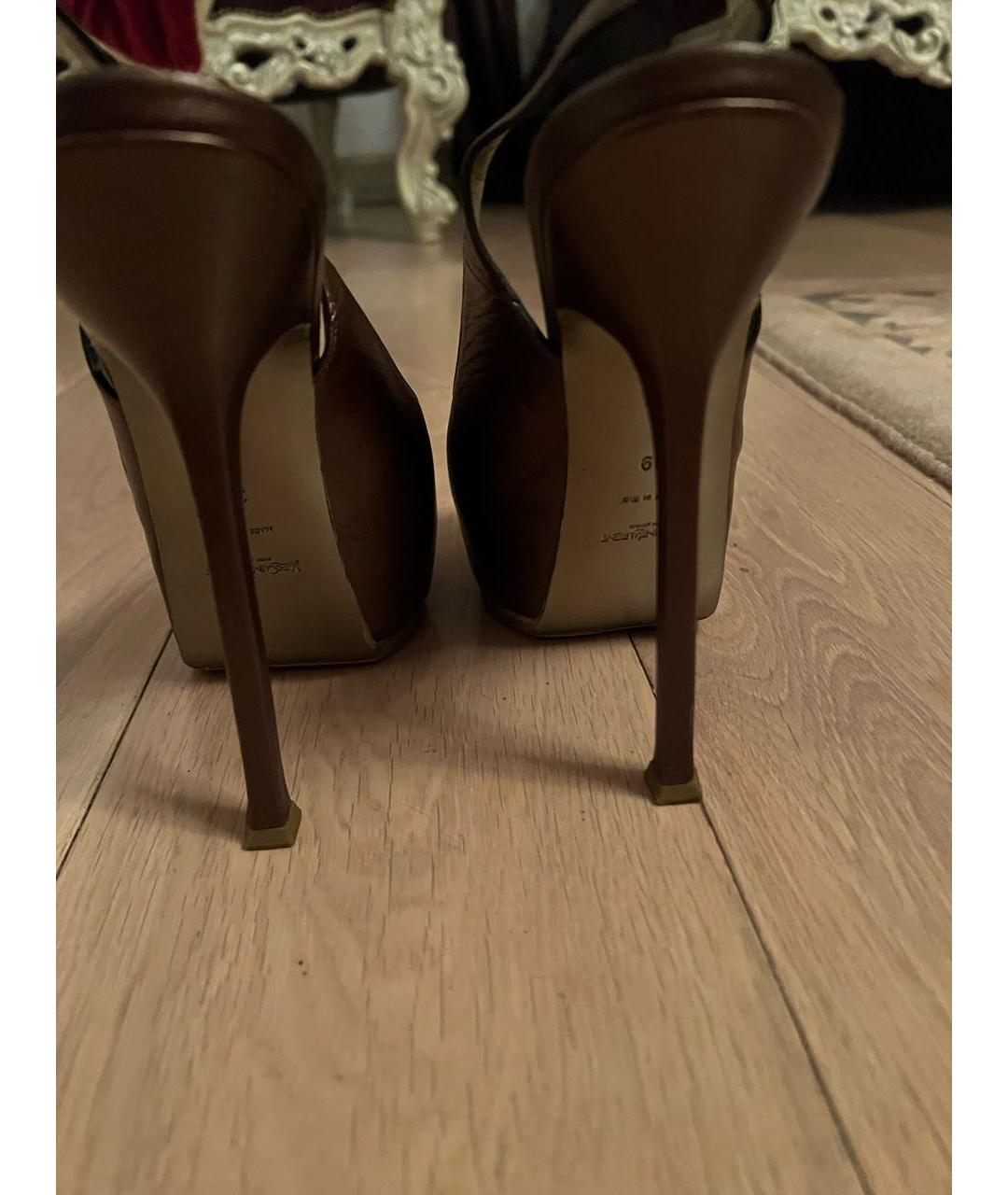 SAINT LAURENT Коричневые кожаные туфли, фото 4