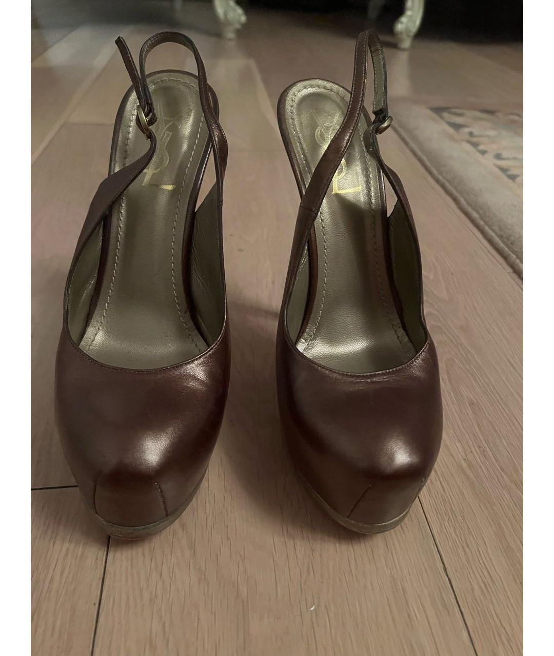 SAINT LAURENT Коричневые кожаные туфли, фото 2