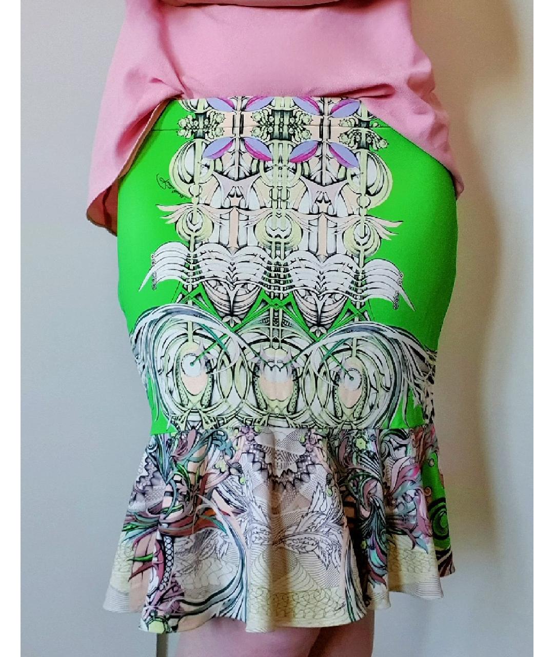 ROBERTO CAVALLI Салатовая вискозная юбка мини, фото 2