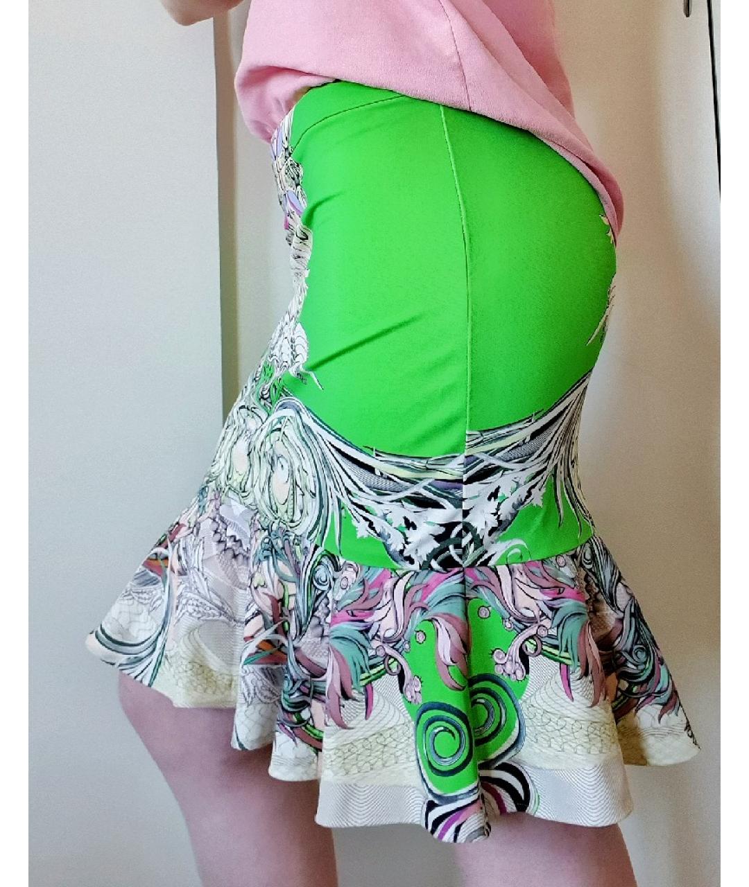 ROBERTO CAVALLI Салатовая вискозная юбка мини, фото 4