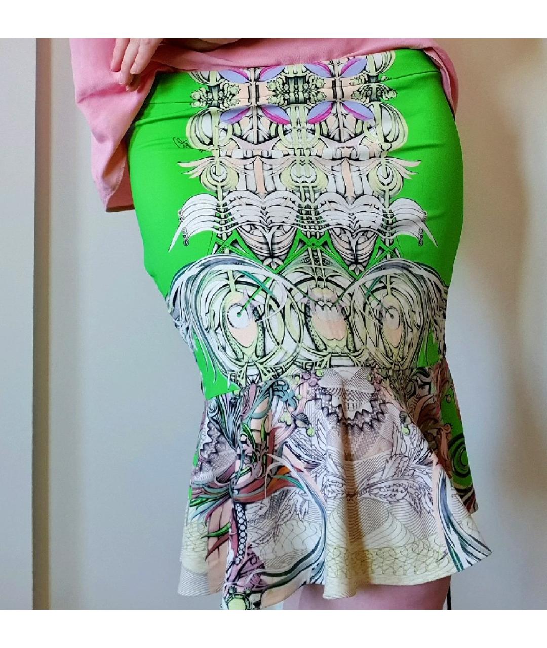 ROBERTO CAVALLI Салатовая вискозная юбка мини, фото 3