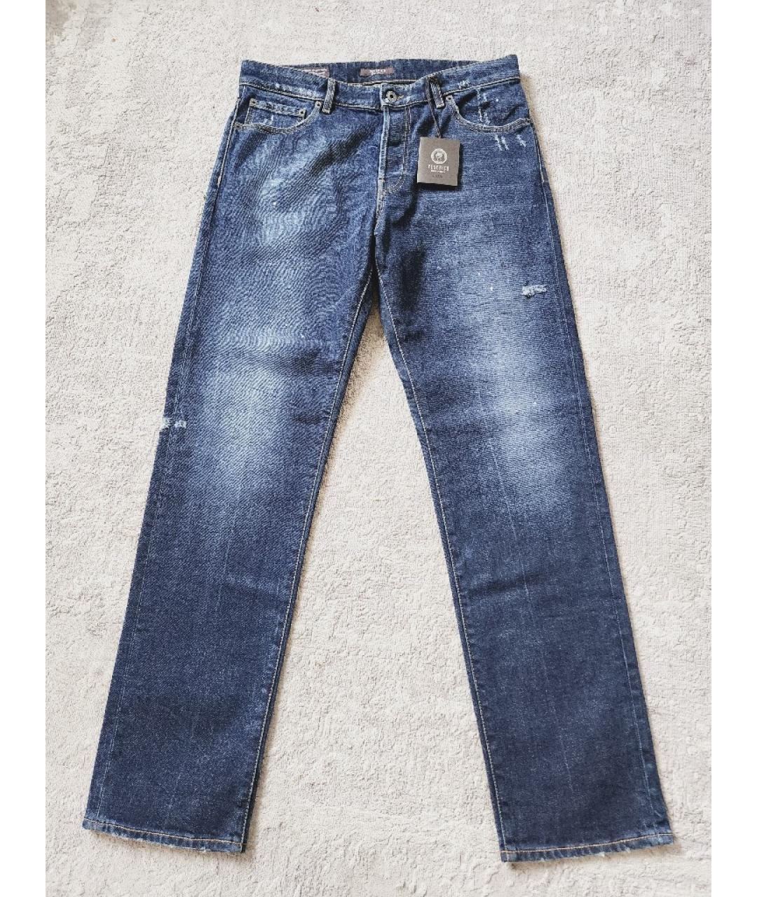 PESERICO Синие хлопко-эластановые прямые джинсы, фото 9