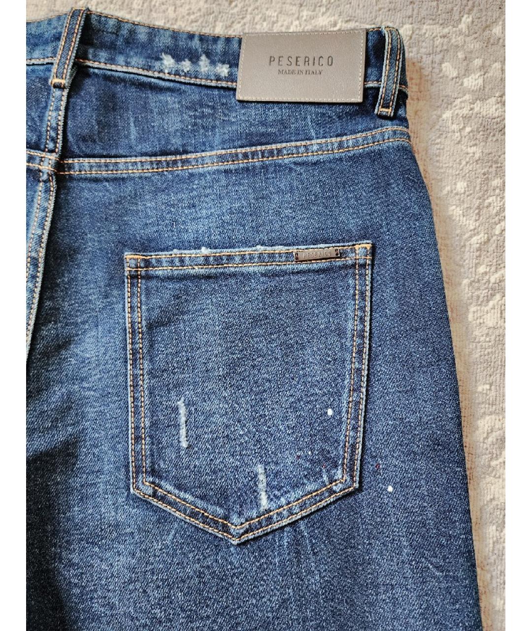 PESERICO Синие хлопко-эластановые прямые джинсы, фото 5