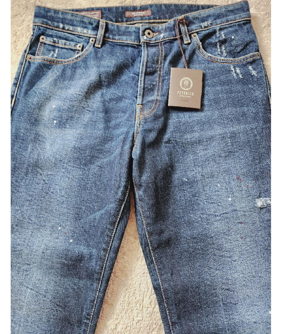 PESERICO Синие хлопко-эластановые прямые джинсы, фото 7