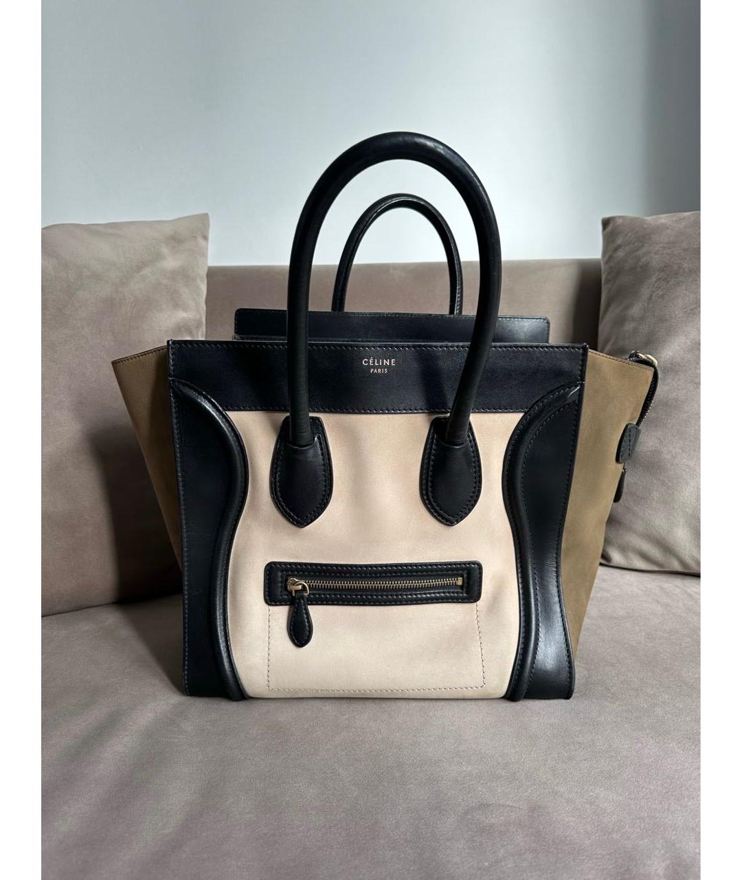 CELINE PRE-OWNED Бежевая кожаная сумка тоут, фото 7