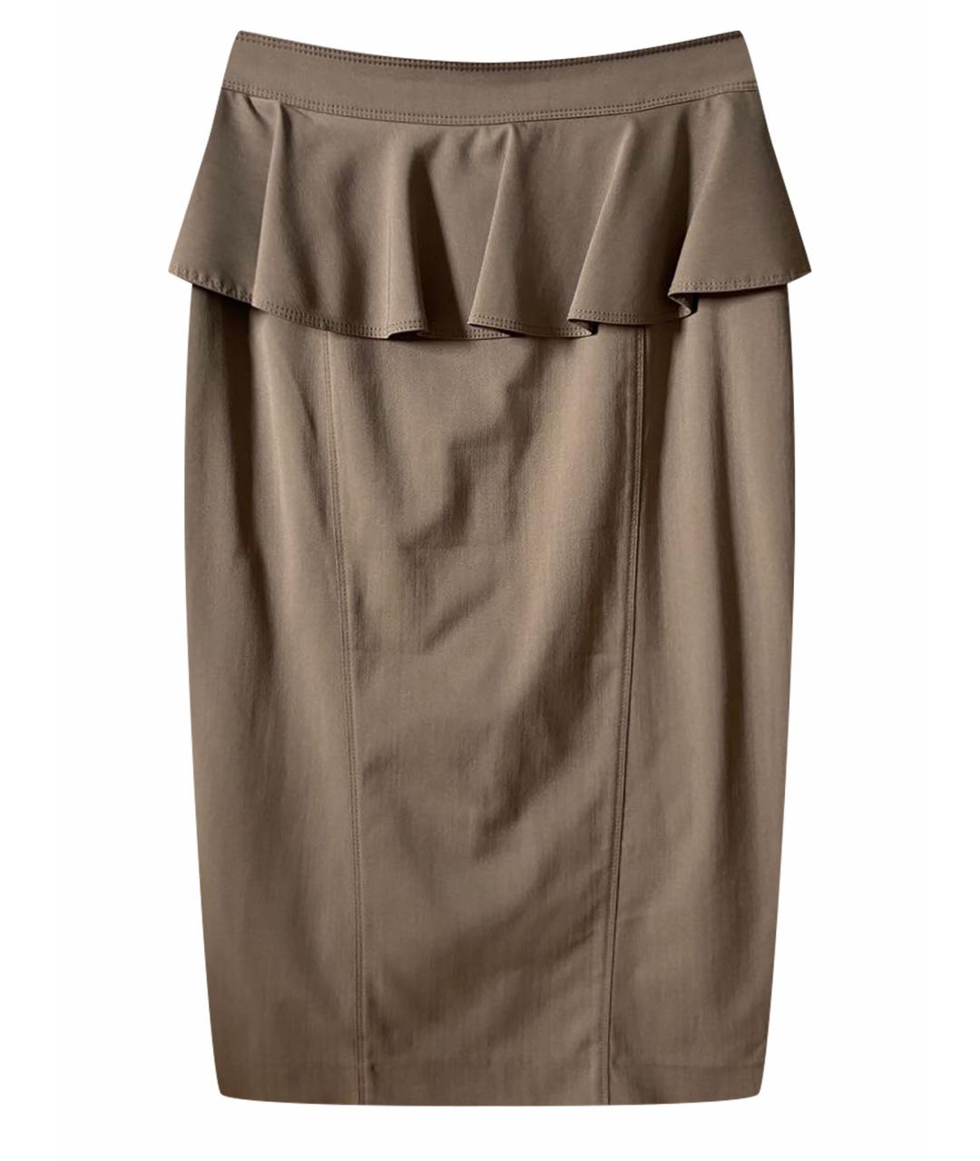 BURBERRY Бежевая вискозная юбка миди, фото 1