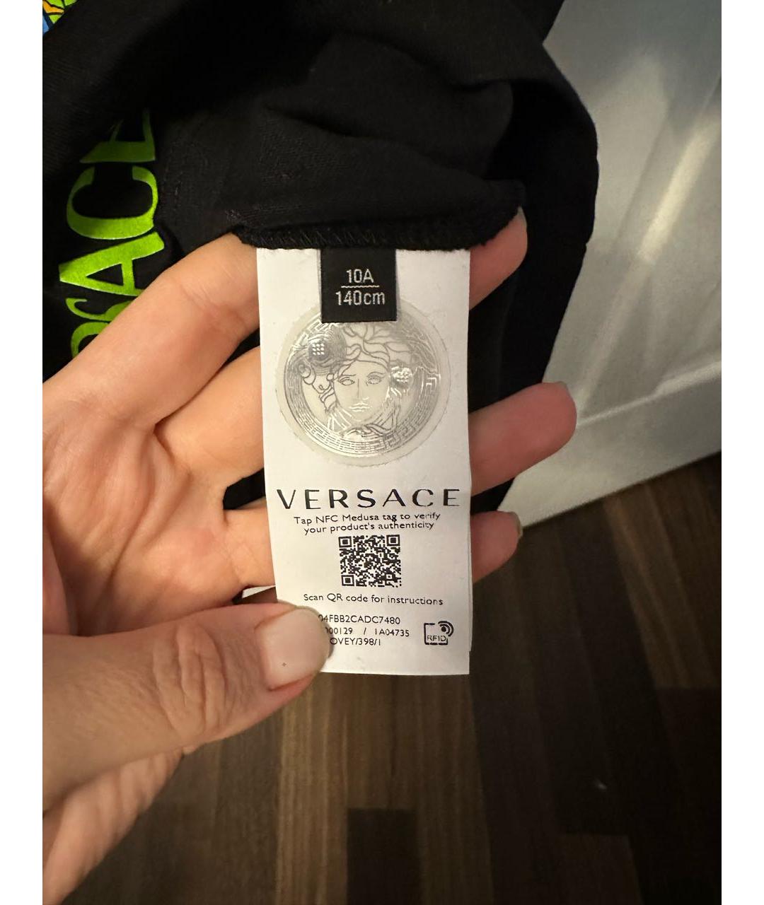 VERSACE Черная хлопковая детская футболка, фото 4