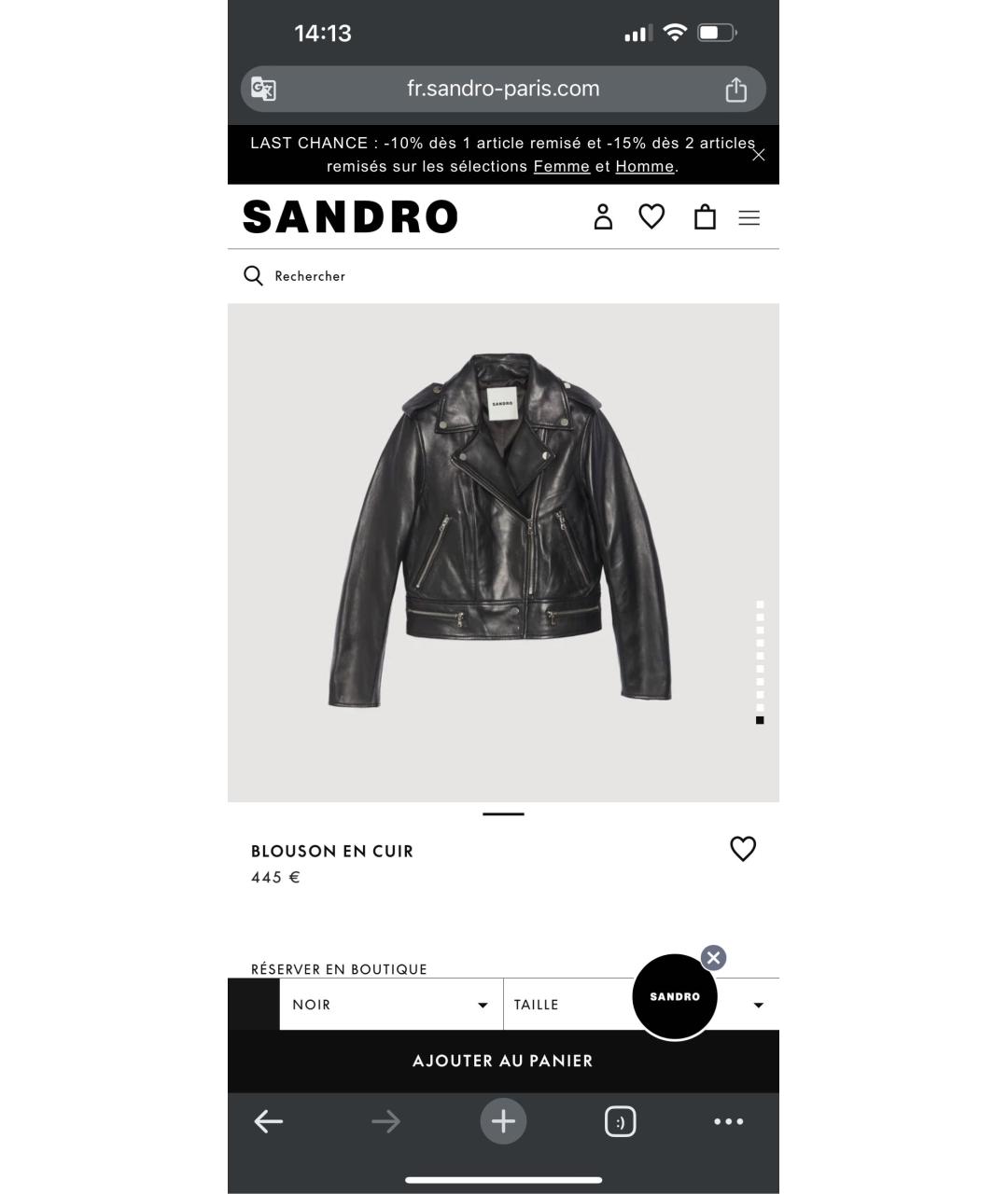 SANDRO Черная кожаная куртка, фото 6