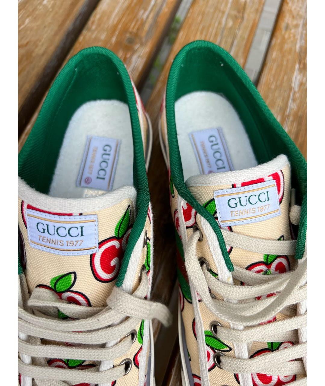 GUCCI Бежевые текстильные низкие кроссовки / кеды, фото 7