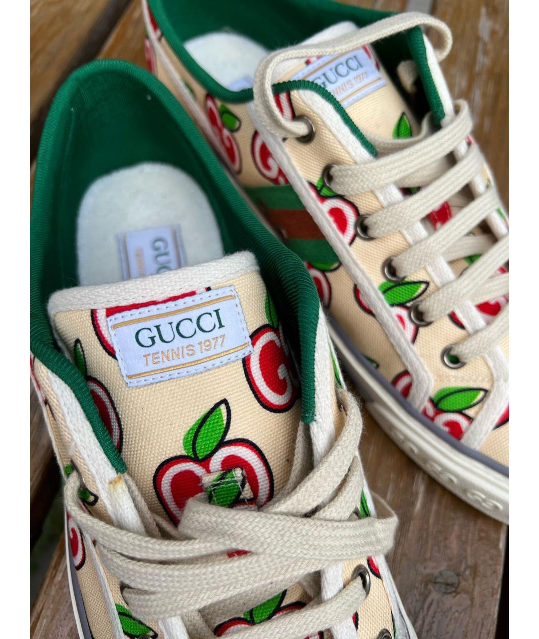 GUCCI Бежевые текстильные низкие кроссовки / кеды, фото 3