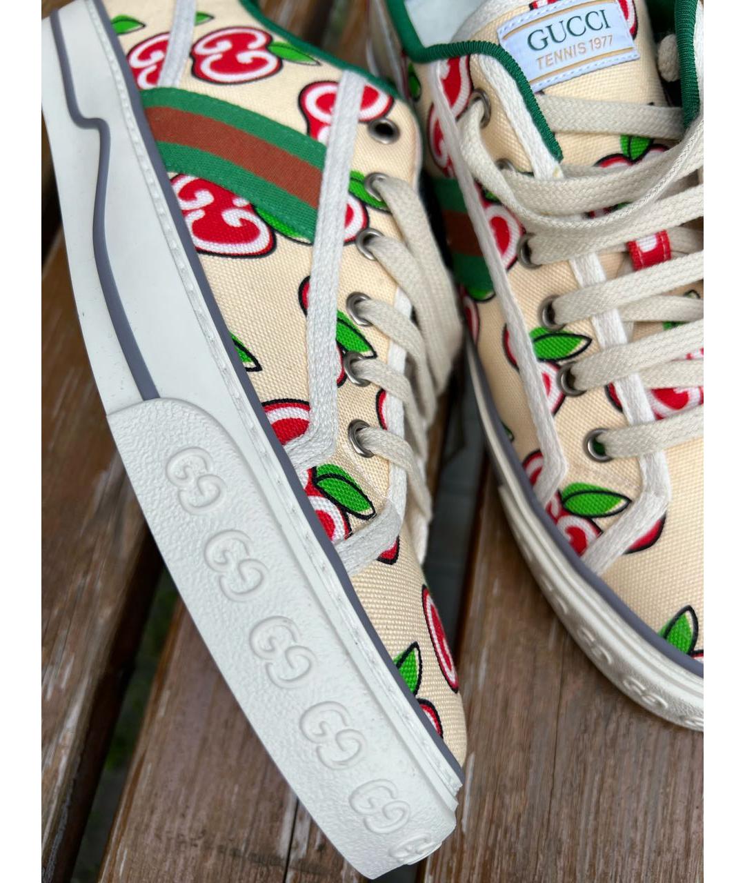 GUCCI Бежевые текстильные низкие кроссовки / кеды, фото 8