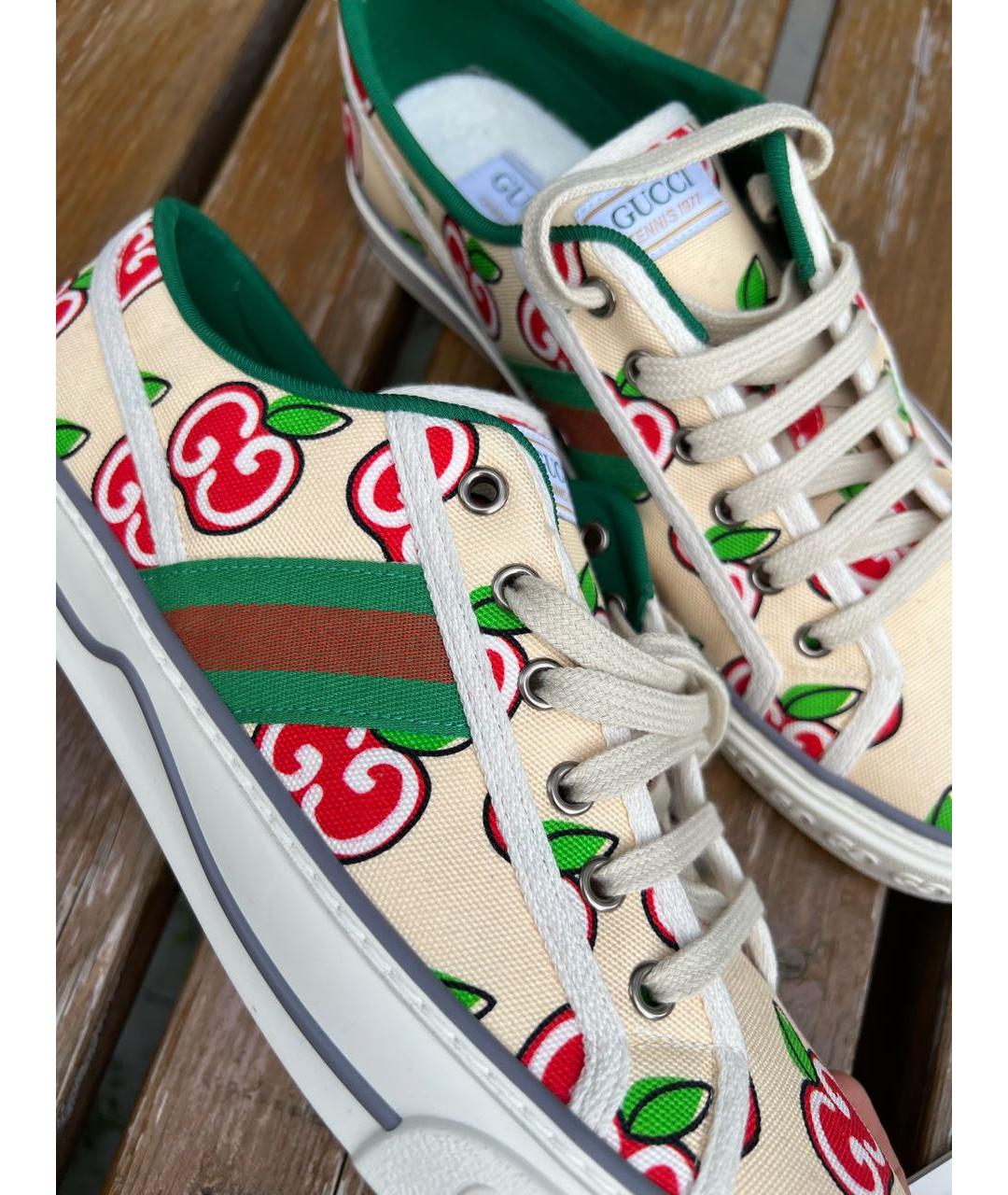 GUCCI Бежевые текстильные низкие кроссовки / кеды, фото 5