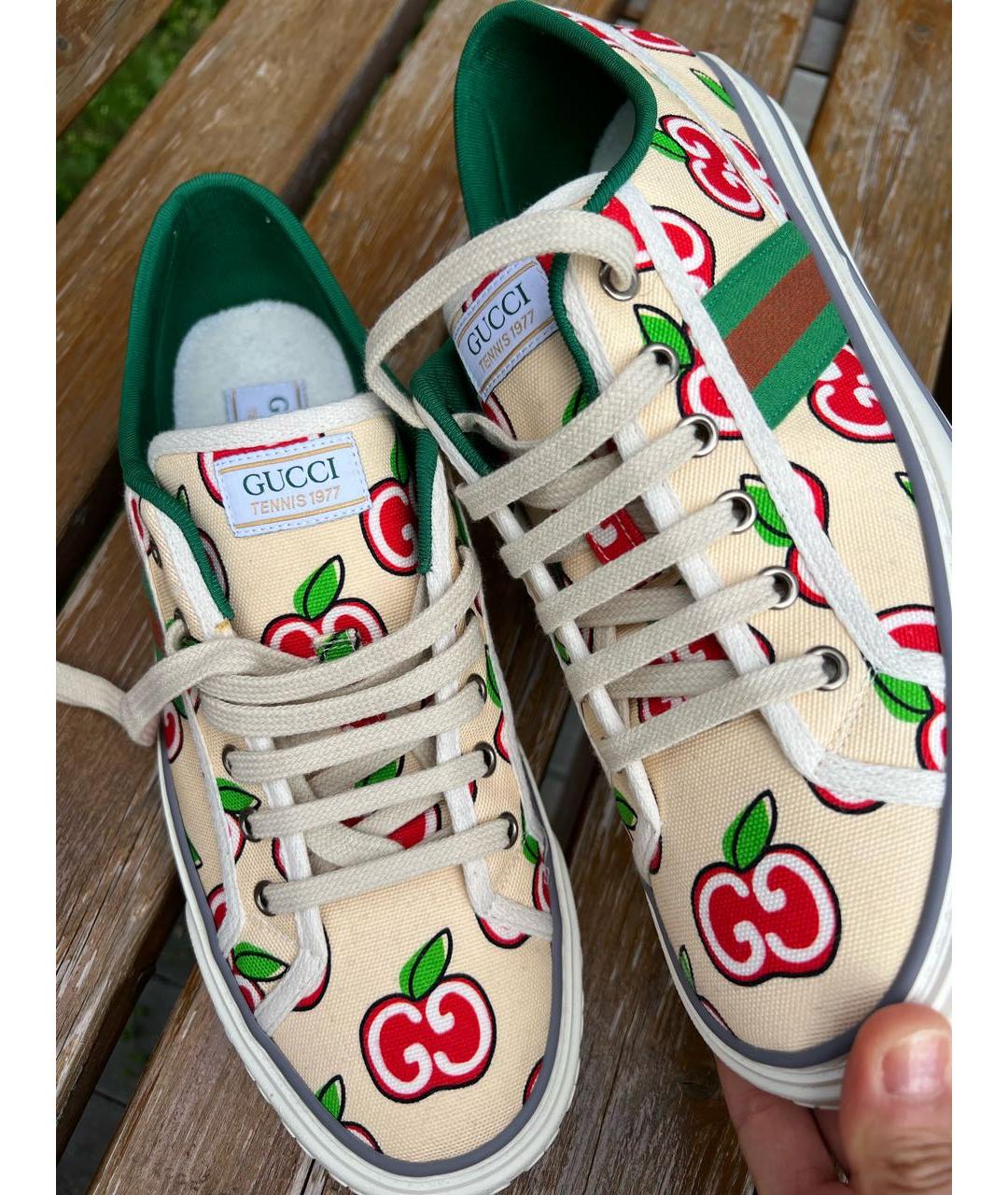 GUCCI Бежевые текстильные низкие кроссовки / кеды, фото 2