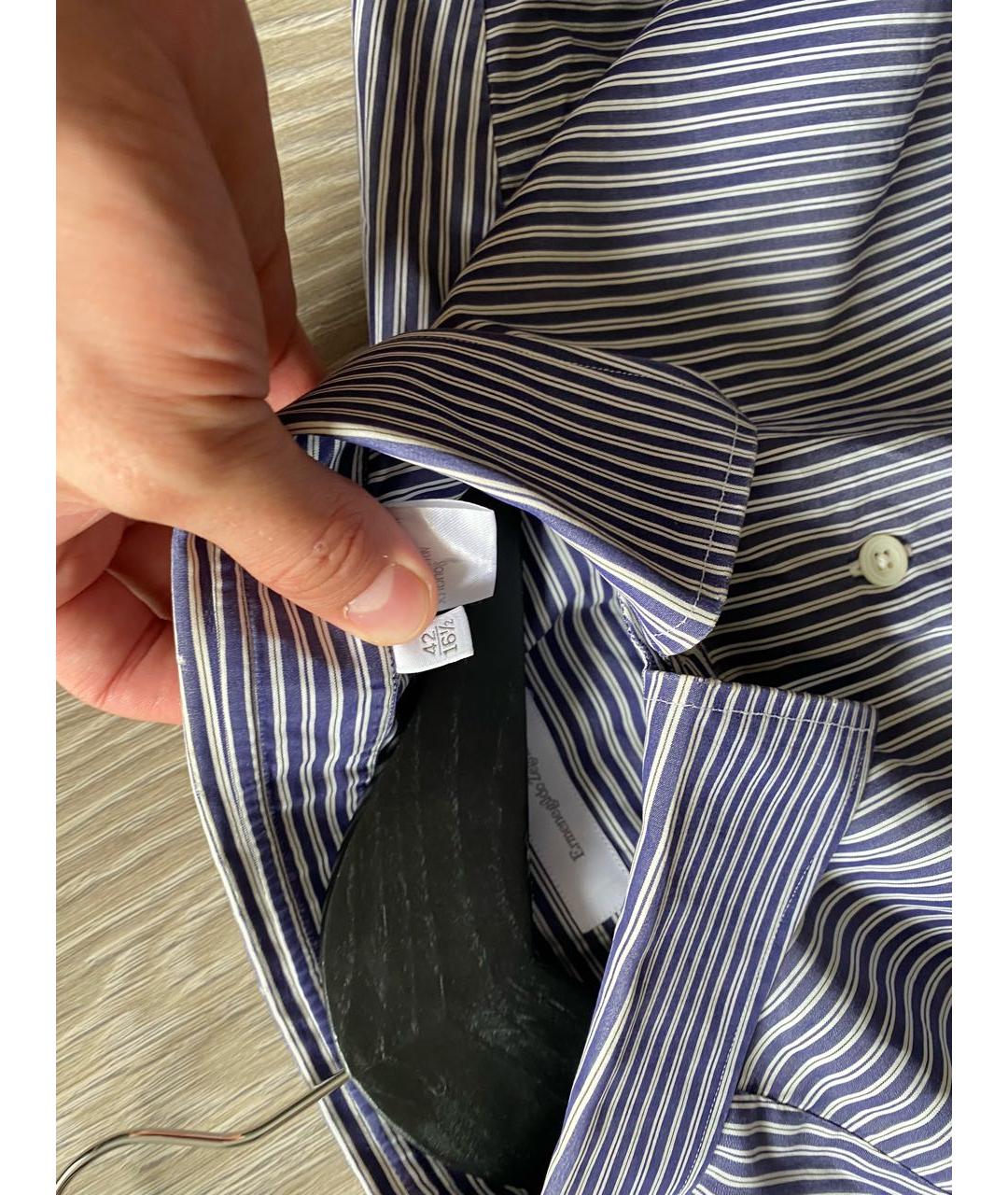 ERMENEGILDO ZEGNA Темно-синяя хлопко-шелковая классическая рубашка, фото 4