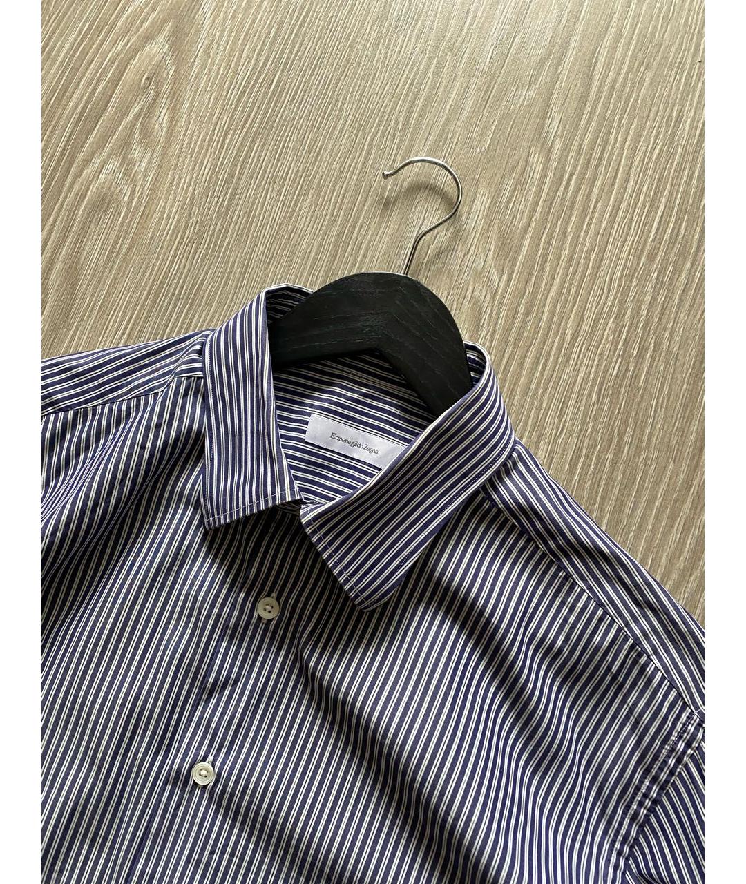 ERMENEGILDO ZEGNA Темно-синяя хлопко-шелковая классическая рубашка, фото 3