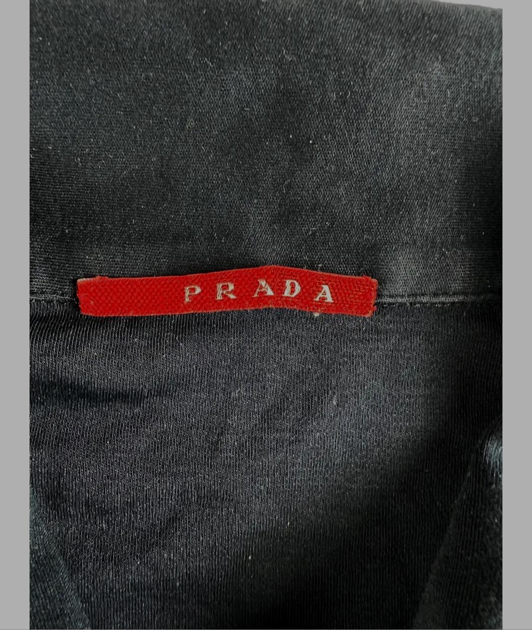 PRADA VINTAGE Черное хлопковое поло с длинным рукавом, фото 3