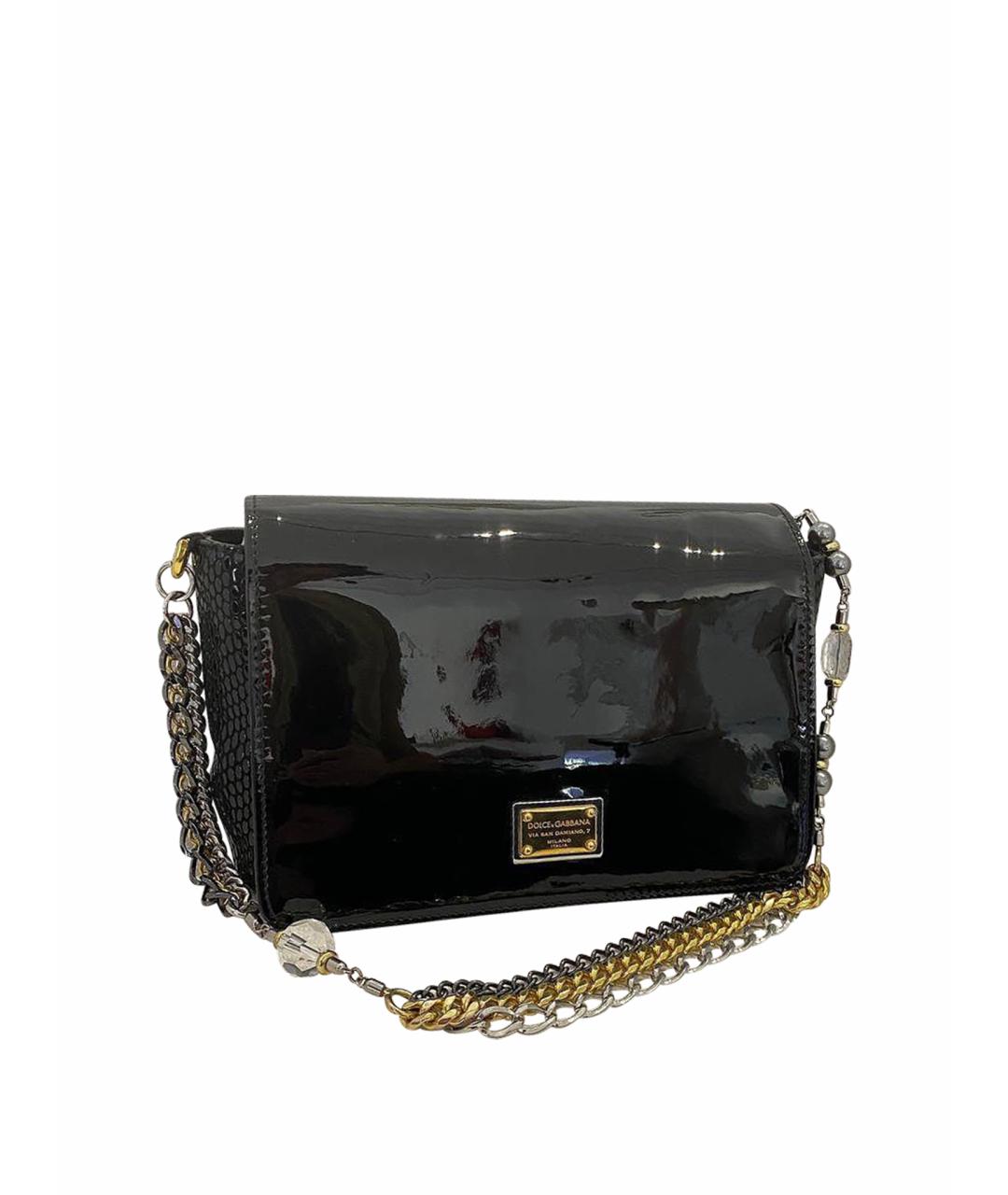 DOLCE&GABBANA Черная сумка через плечо из лакированной кожи, фото 1