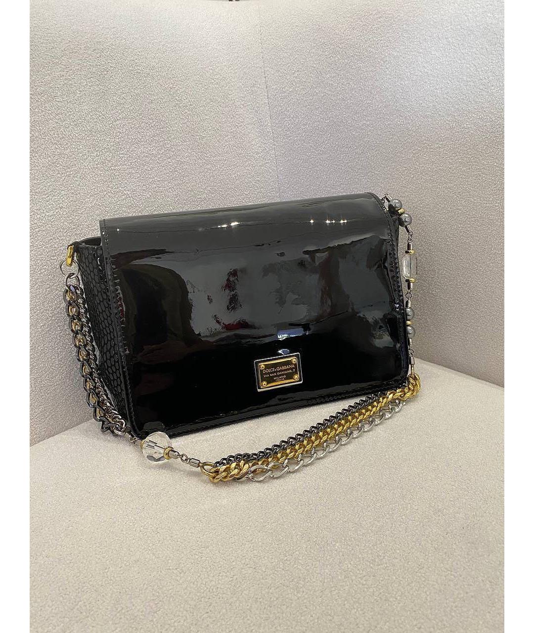 DOLCE&GABBANA Черная сумка через плечо из лакированной кожи, фото 8