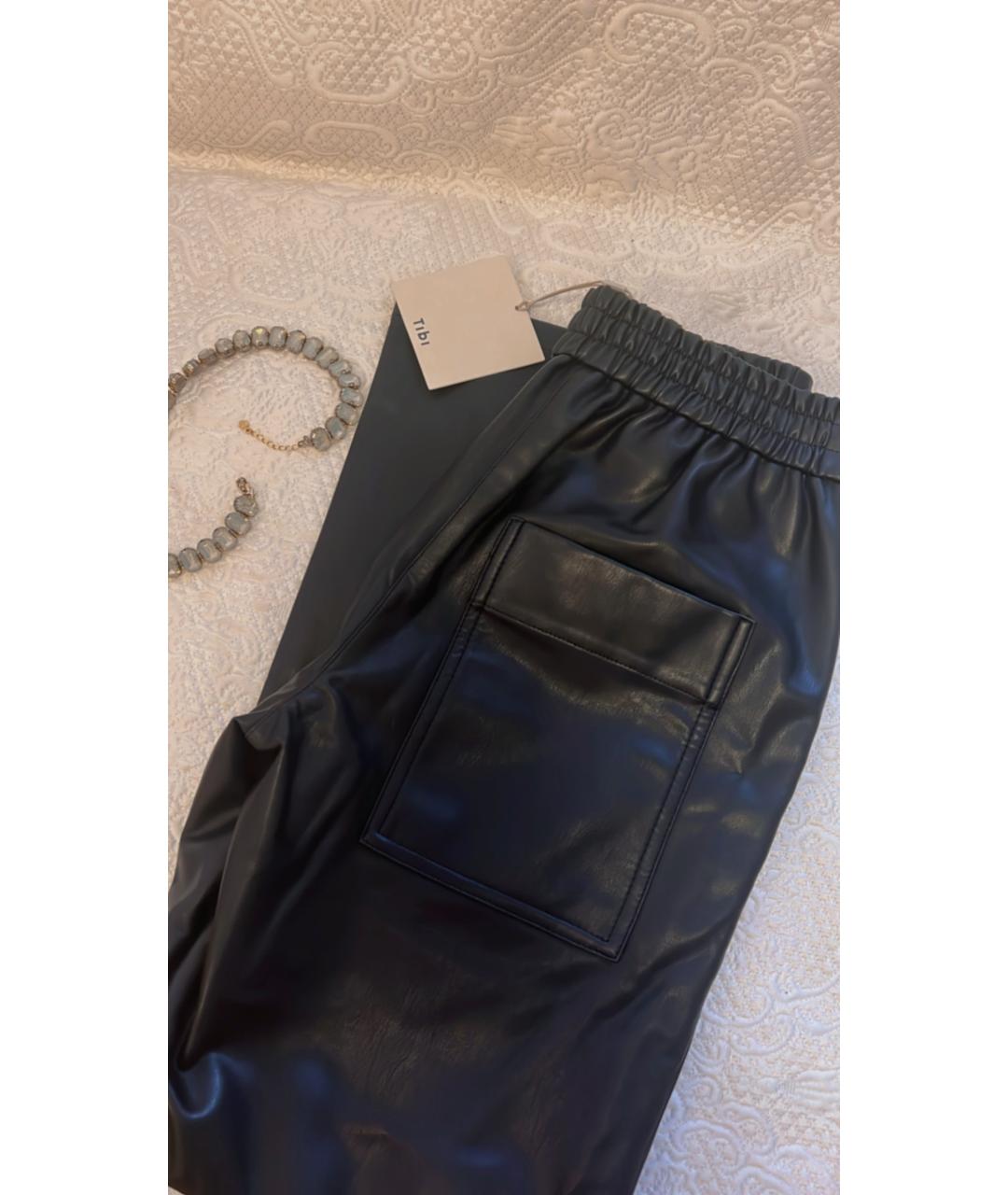 TIBI Черные кожаные прямые брюки, фото 6