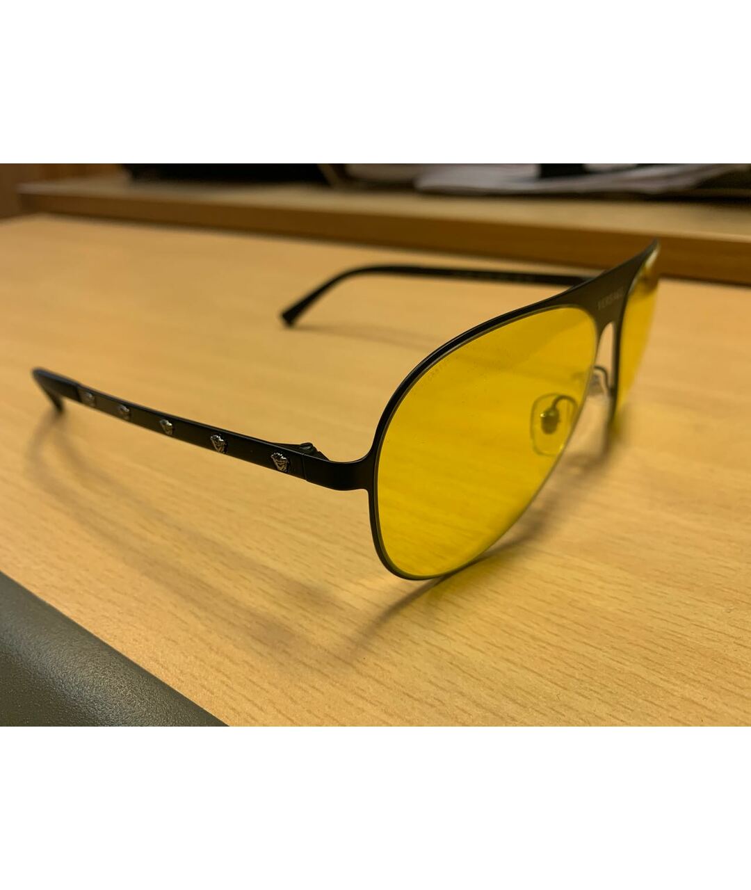 VERSACE Желтые металлические солнцезащитные очки, фото 2
