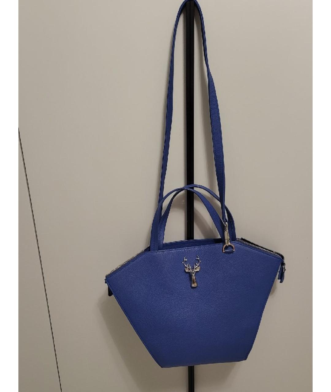 SAVAS Синяя кожаная сумка с короткими ручками, фото 6
