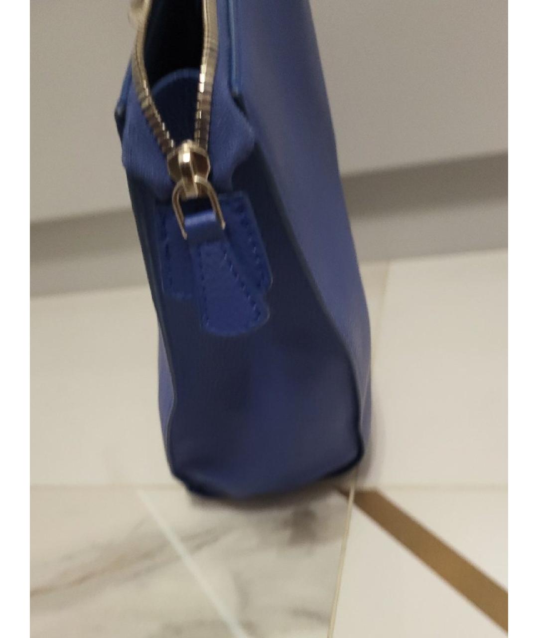 SAVAS Синяя кожаная сумка с короткими ручками, фото 2