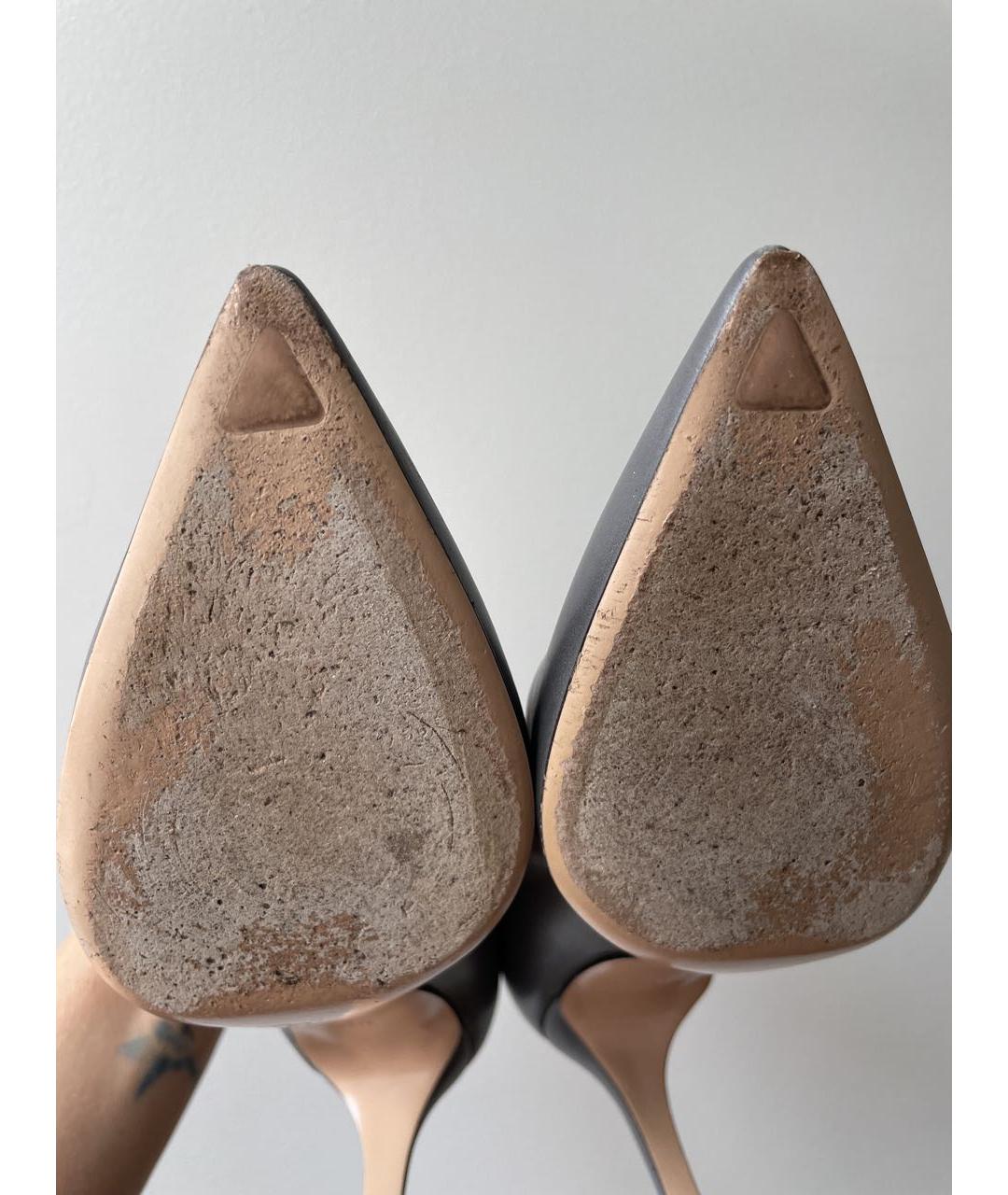 GIANVITO ROSSI Серые кожаные лодочки на низком каблуке, фото 4