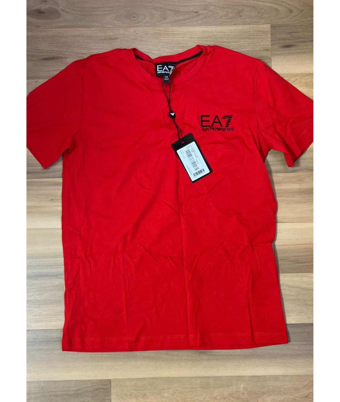 EMPORIO ARMANI Красная хлопковая детская футболка, фото 5