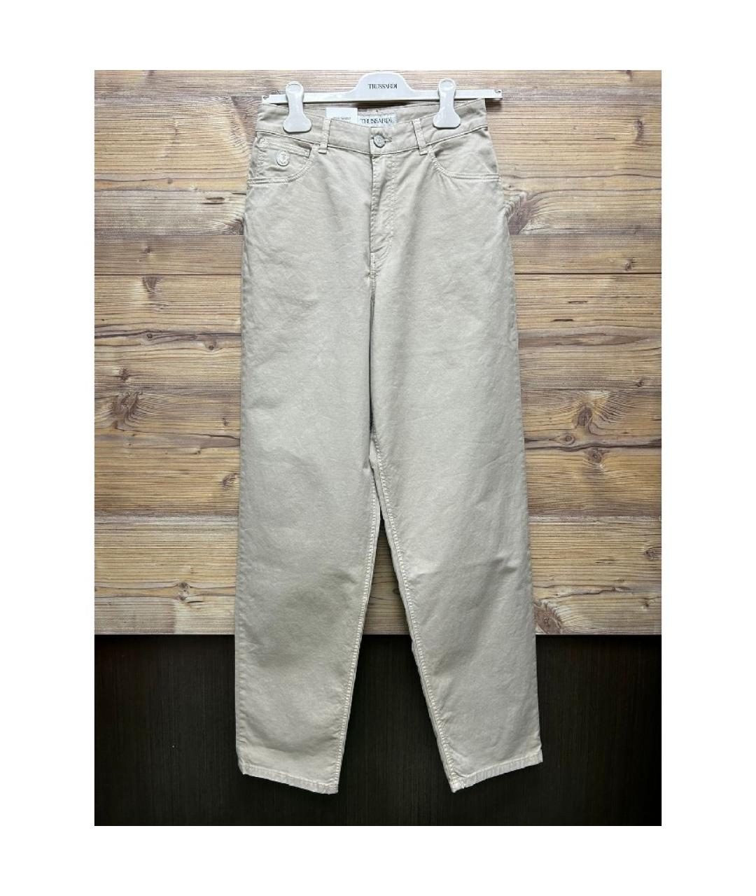 TRUSSARDI Бежевые хлопковые прямые джинсы, фото 8