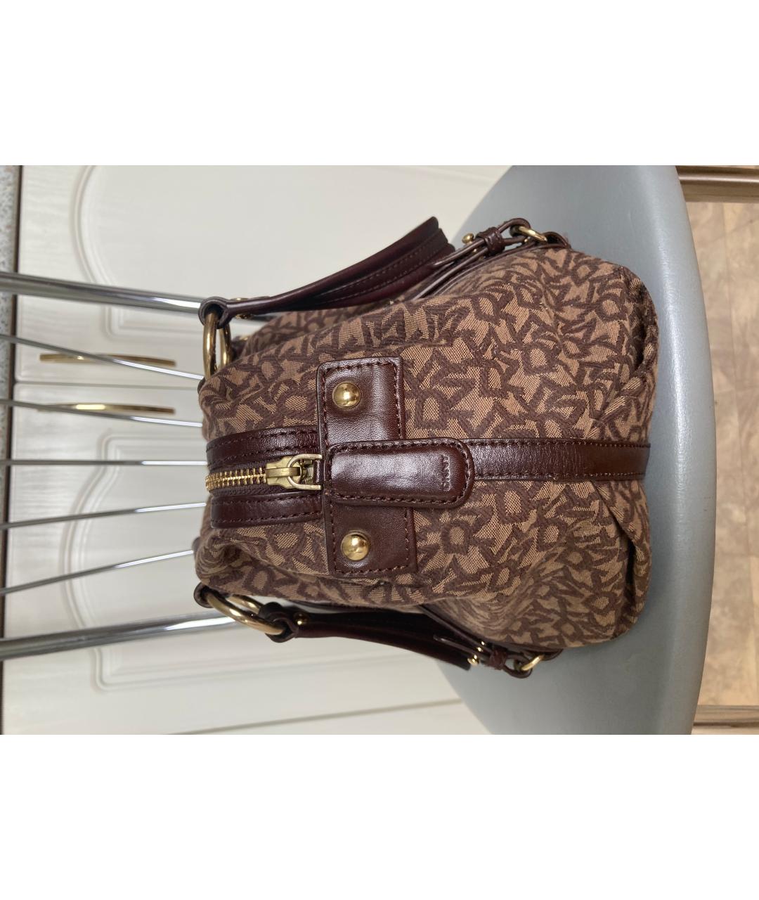 DKNY Коричневая хлопковая сумка с короткими ручками, фото 2
