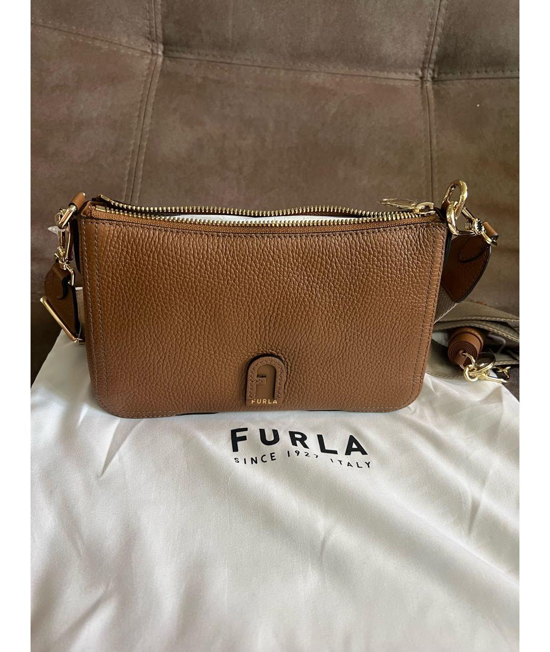 FURLA Коричневая кожаная сумка через плечо, фото 4