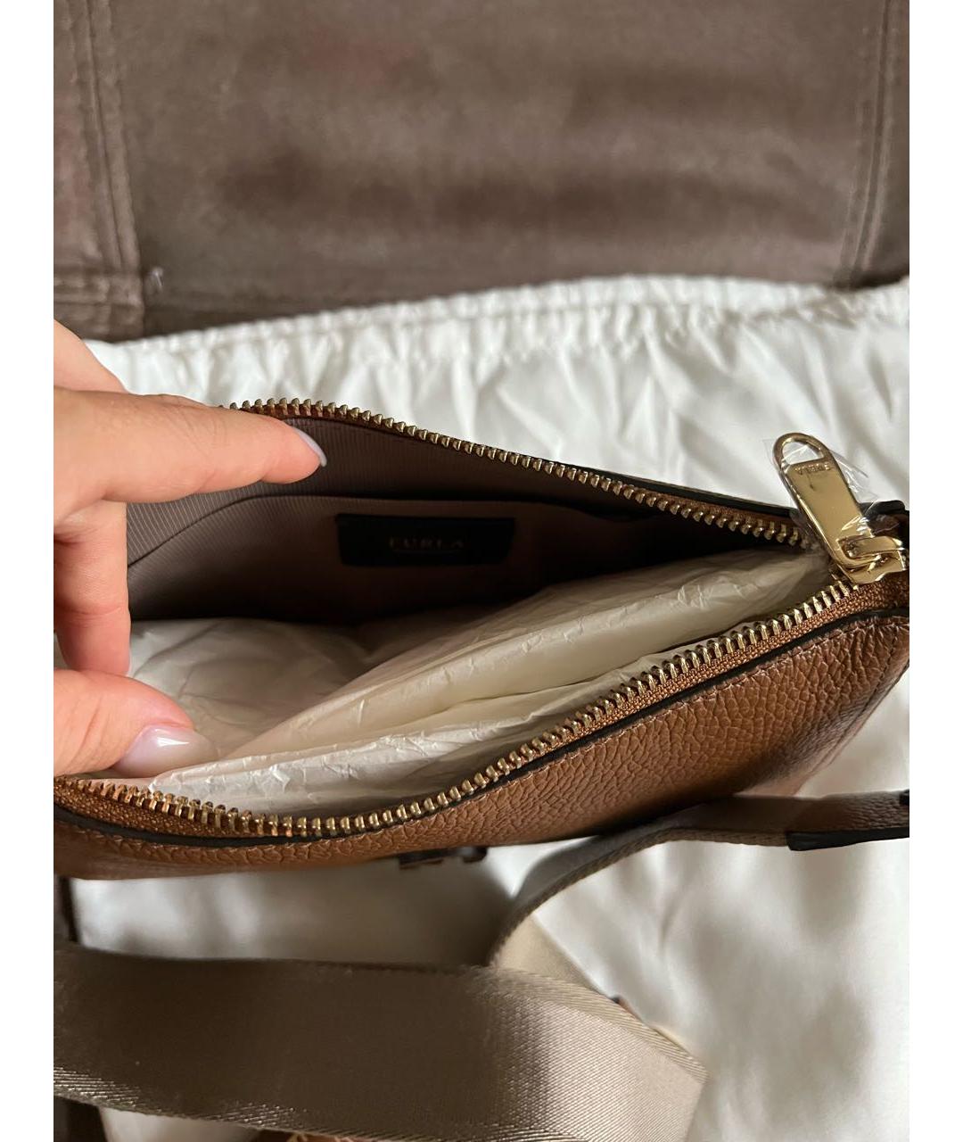 FURLA Коричневая кожаная сумка через плечо, фото 3