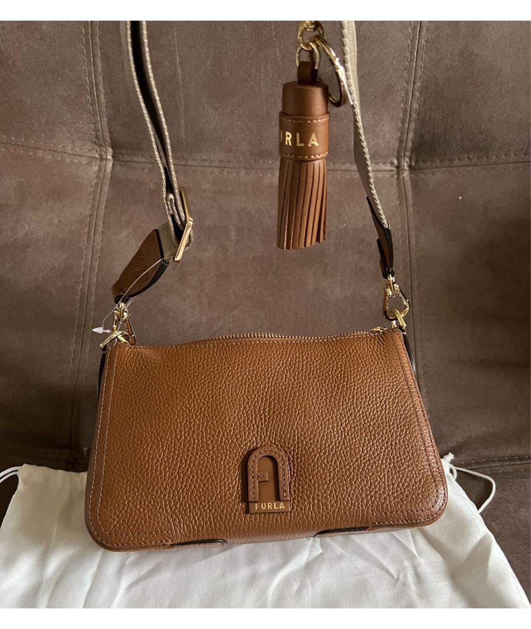 FURLA Коричневая кожаная сумка через плечо, фото 6